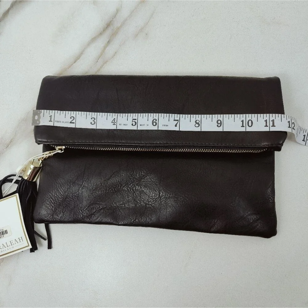 NWT Shiraleah Lauren Black Faux Leather Foldover Tassel Clutch